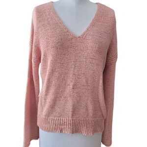 Philosophy Knit Pink V Neck Sweater with Flared Sleeves Size Large